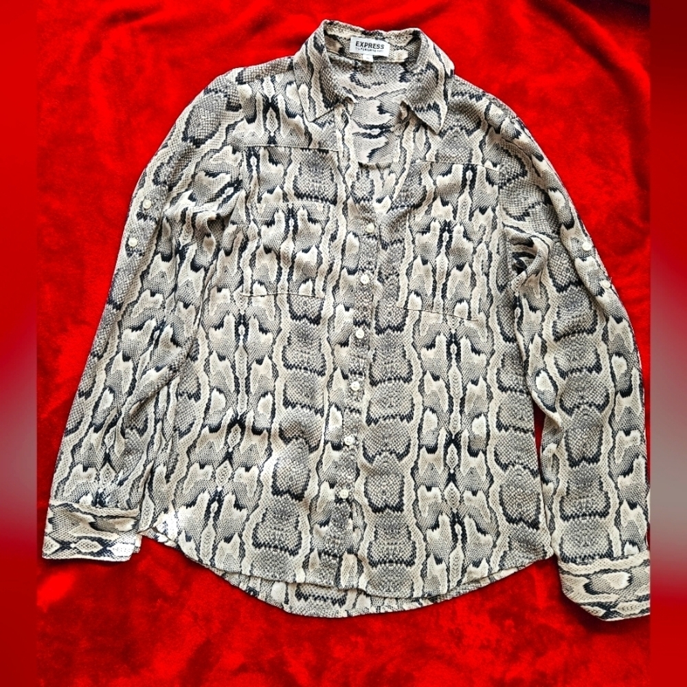 Express The Portofino Women Snake Skin Top Black & White-Size XS